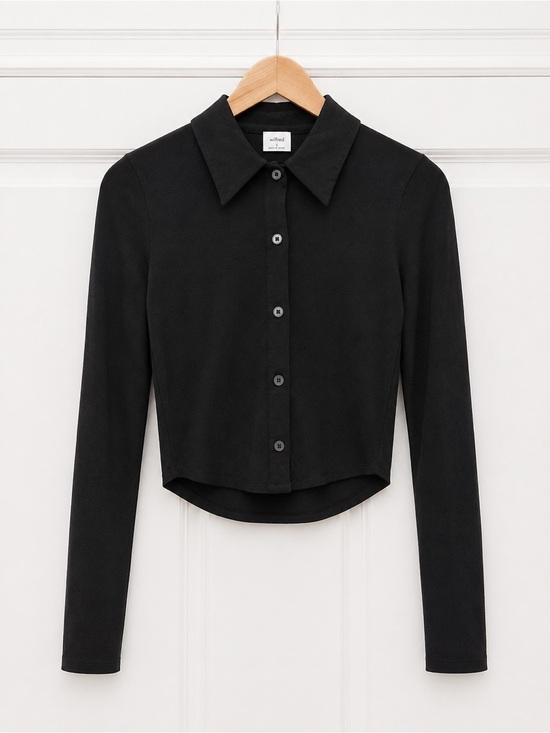 Wilfred Tops - WILFRED Black Cropped Button-Front Collared Top